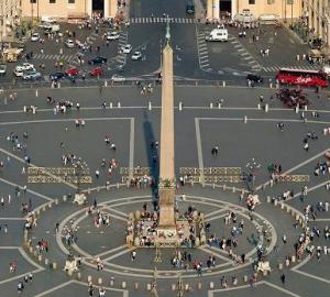 St. Peter's Square houses an ancient obelisk moved to this point in 1586 by Sixtus V to guide pilgrims on their Jubilee journeys.